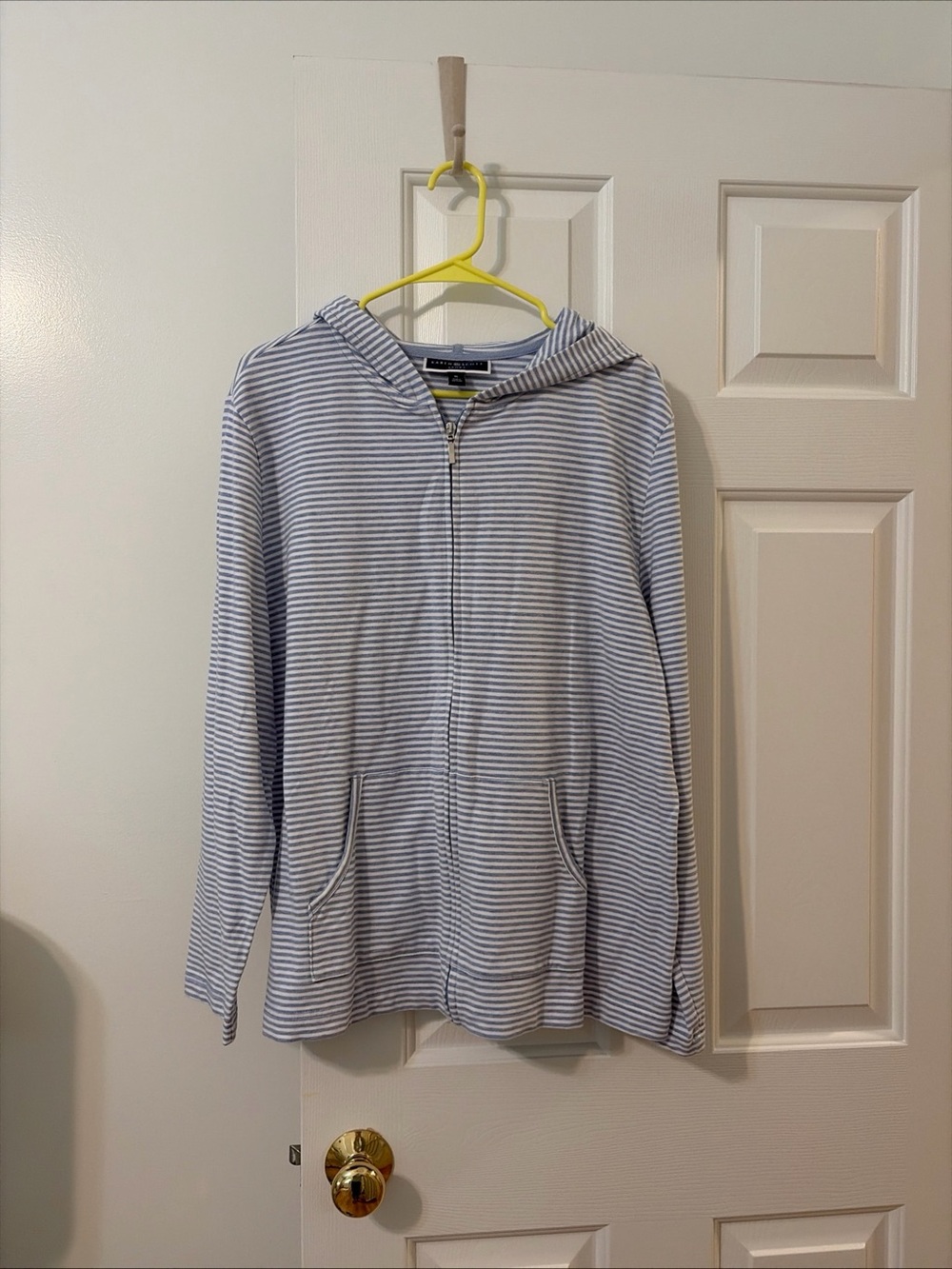 Karen Scott Sport Women’s XL Blue/White Striped Full Zip Hoodie Pockets